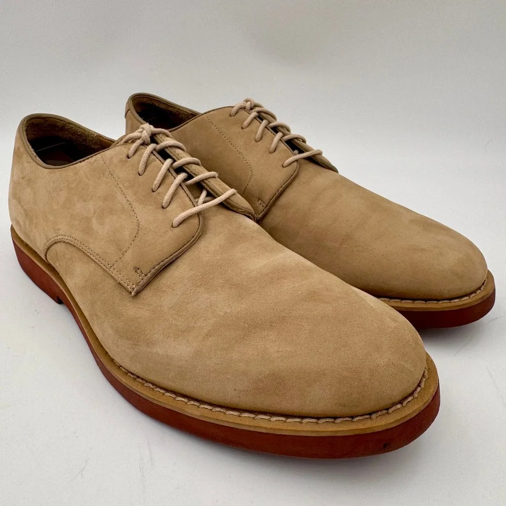 Brooks Brothers 346 Tan Nubuck Leather Oxford Red Brick Sole Buck Shoes Men 9.5D